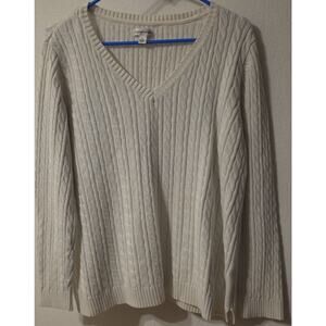 Croft & Barrow White Cotton Sweater Preppy Old Money Fisherman Cable Knit
